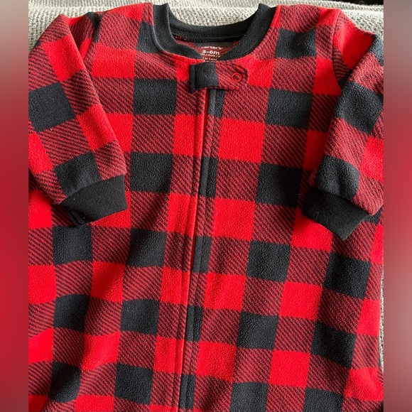 Carter's Baby Bunting, Red & Black Buffalo Plaid, Zip Down Fleece; Size 3-6m - Picture 2 of 9